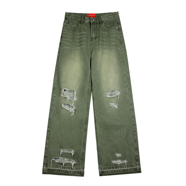 DESTROYED BAGGY JEANS (MOSS GREEN)