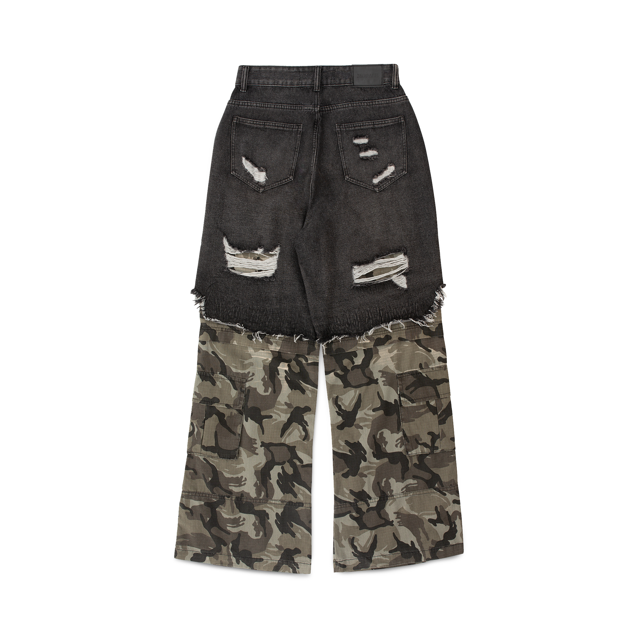 BLACK CAMO DOUBLE LAYERED BAGGY PANTS