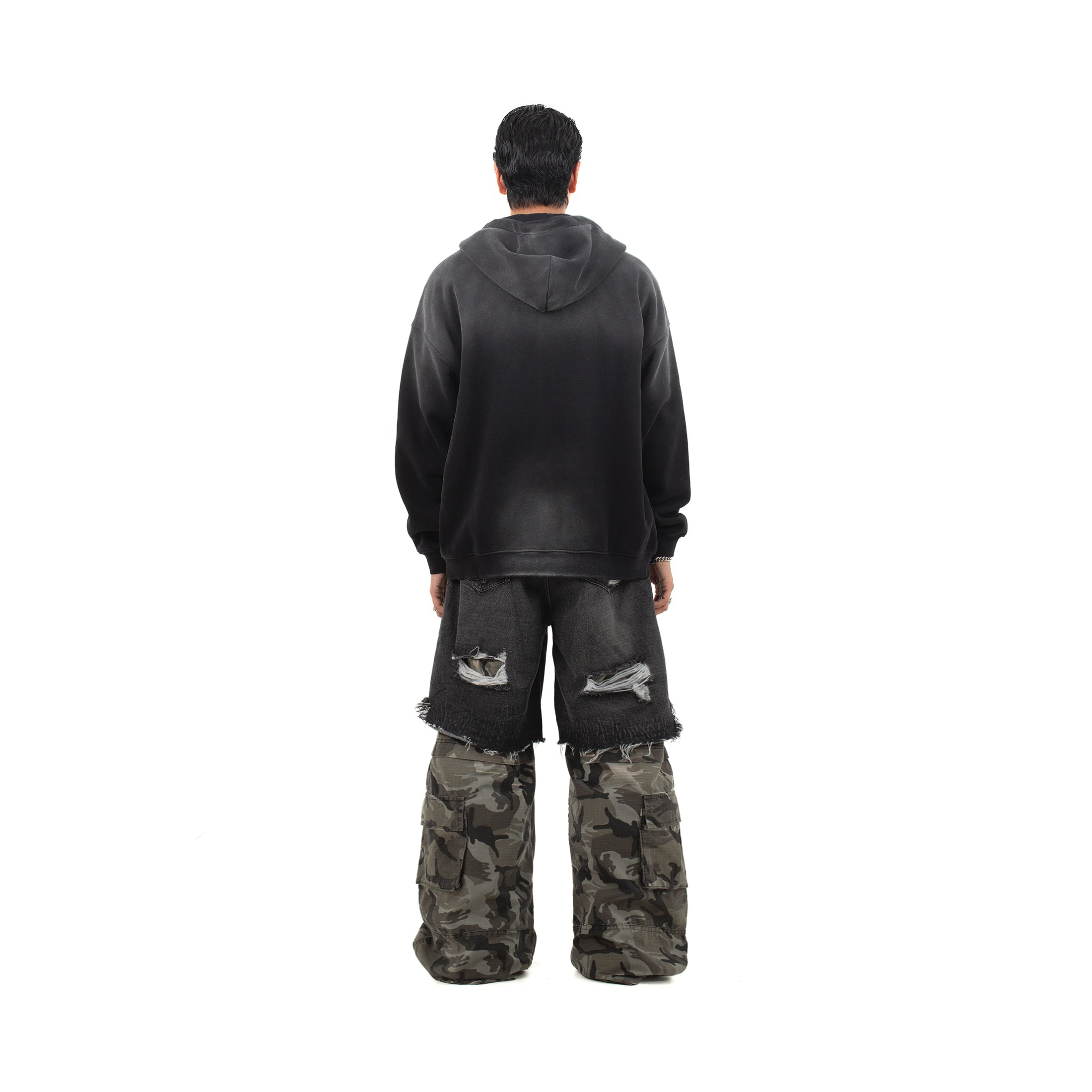 BLACK CAMO DOUBLE LAYERED BAGGY PANTS